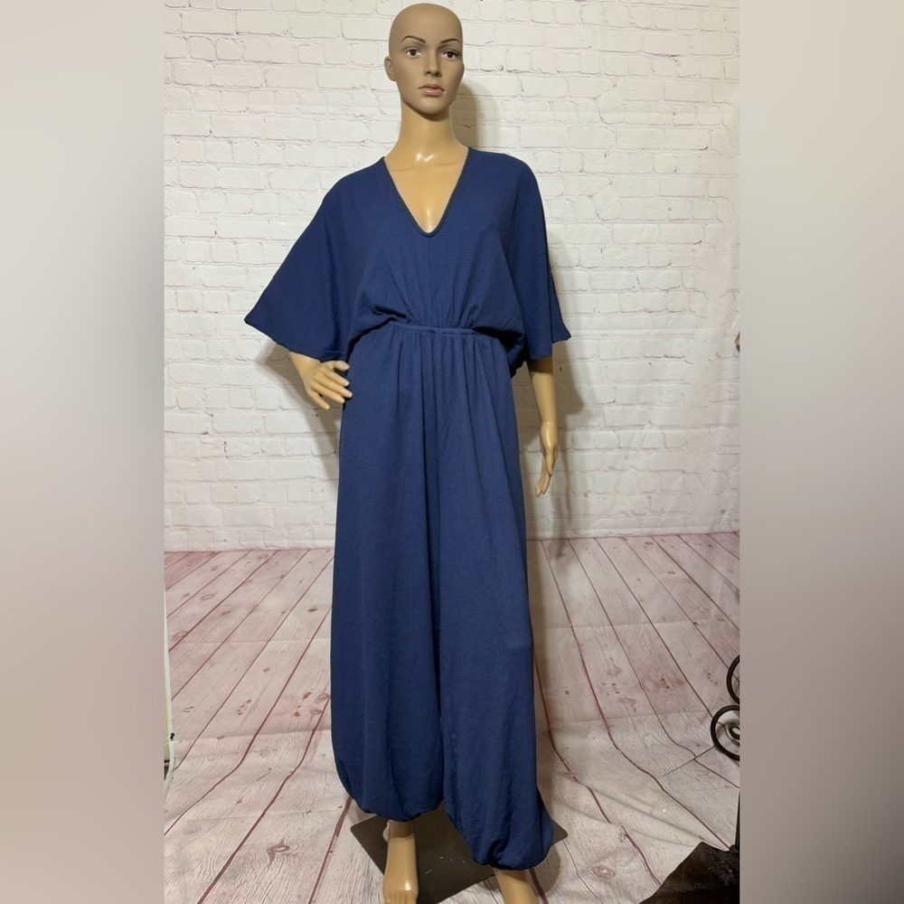 FREE PEOPLE “ Venus One Piece” women’s butterfly sleeve jumpsuit in blue XS nwt - Picture 1 of 16